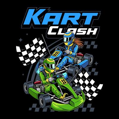 Two Go-Kart duel sports racing with a checkered flag cartoon illustration