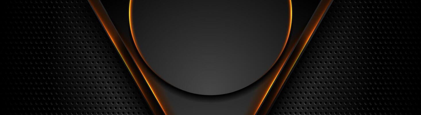 Black perforated banner with orange glowing triangles and circle
