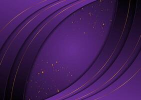 Dark violet wavy abstract background with golden particles vector