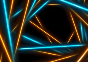 Blue orange glowing neon lines abstract tech background vector