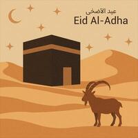 Minimal Eid Al-Adha greeting with Hajj Symbolism and Sacrificial Goat vector