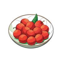 Stylized plate of fresh lychees with a leaf garnish vector