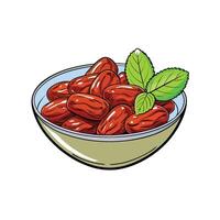 Stylized illustration of dates in bowl with mint leaves vector