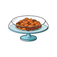 Decorative bowl overflowing with dates, cartoon style illustration vector