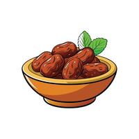 Dates in a bowl with mint leaves illustration design vector