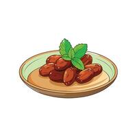 Delicious dates with fresh mint served on a plate vector