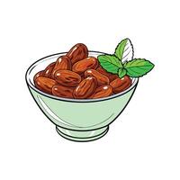 Bowl of dates with fresh mint garnish illustration vector