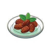 Dates with mint leaves displayed on a serving plate vector