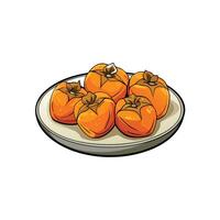 Stylized plate of cartoon persimmons fruit with bold outline vector