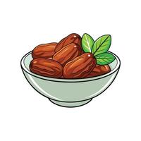 Bowl of dates with green leaves stock illustration image vector