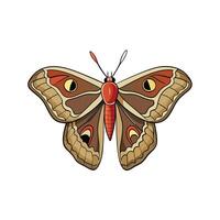 Cartoon emperor moth with open wings on white background vector