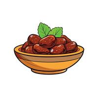 Stylized bowl of dates with fresh mint leaves vector