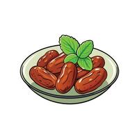 Cartoon plate with dates and mint leaves garnish vector