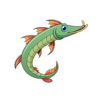 Cartoon green fish with orange fins on white background vector