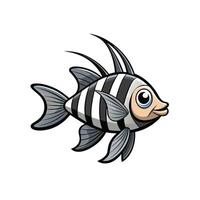 Cartoon striped fish swimming with fins on white background vector