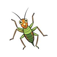 Cartoon grasshopper illustration with large eyes against white backdrop vector