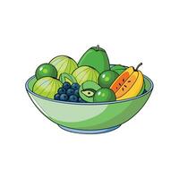 Bowl of fresh fruits in cartoon style illustration vector