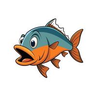 Cartoon fish with open mouth, surprised and silly expression vector