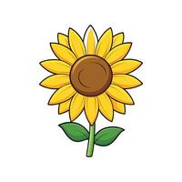 Cheerful cartoon sunflower illustration with black outline on white vector