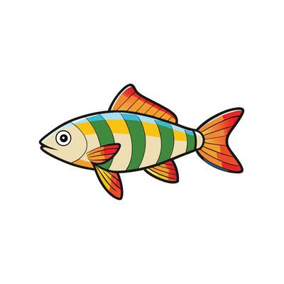 Cartoon fish with colorful stripes and black outlines