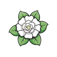 Stylized white flower with green leaves in cartoon style vector