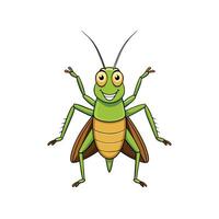 Happy cartoon grasshopper raising arms in greeting illustration vector
