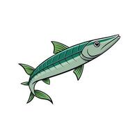 Cartoon barracuda with green fins isolated against white background vector