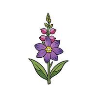Whimsical illustration of a flowering plant with purple flower vector