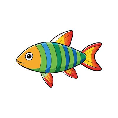 Cartoon fish with colorful stripes illustration on white background