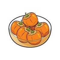 Bowl of Cartoon Styled Persimmons on White Background vector