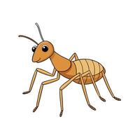 Cartoon ant illustration with happy expression against white backdrop vector
