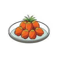 Pile of peach palm fruits on a glass plate vector