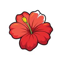 Red Hibiscus Flower Illustration with Bold Outline and Shadows vector