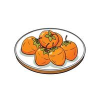 Illustration of fresh persimmons served on a white plate vector