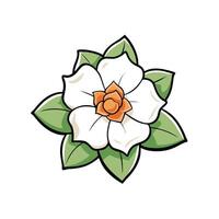 Stylized flower illustration with green leaves and orange center vector