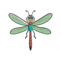 Cartoon dragonfly illustration with large eyes on white background vector