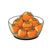 Bowl full of ripe persimmons with cartoon style illustration vector