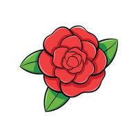 Stylized red rose illustration with green leaves on white vector