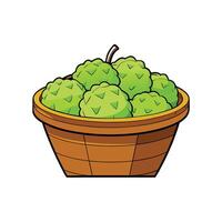 Custard apples in a basket, cartoon style illustration vector