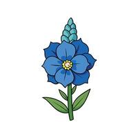 Stylized blue flower with green leaves illustration on white vector