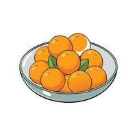 Bowl full of oranges with green leaves illustration vector
