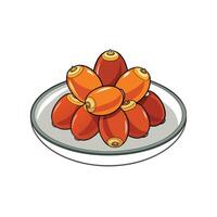 Shiny orange dates on plate against a white background vector