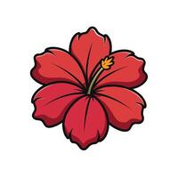 Vibrant red hibiscus flower blossom with black outline detail vector