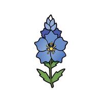 Single stylized blue wildflower illustration with stem and leaves vector