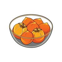Bowl of fresh persimmons, graphic style, bright color palette vector
