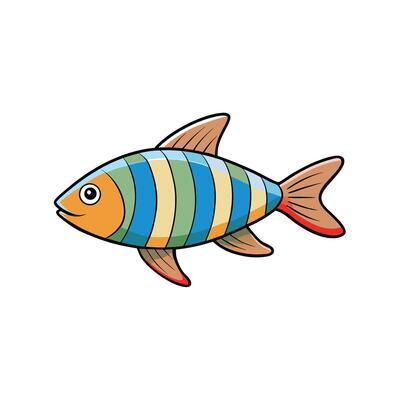 Cartoon striped fish swimming with a smile on white