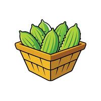 Green cucumbers in a basket with a cartoon style vector