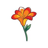 Bright stylized freesia flower with stem and leaves illustration vector