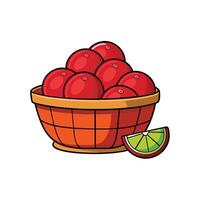 Cartoon Basket Full of Red Apples with Slice vector