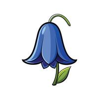 Vibrant bluebell flower illustration with green stem and leaf vector